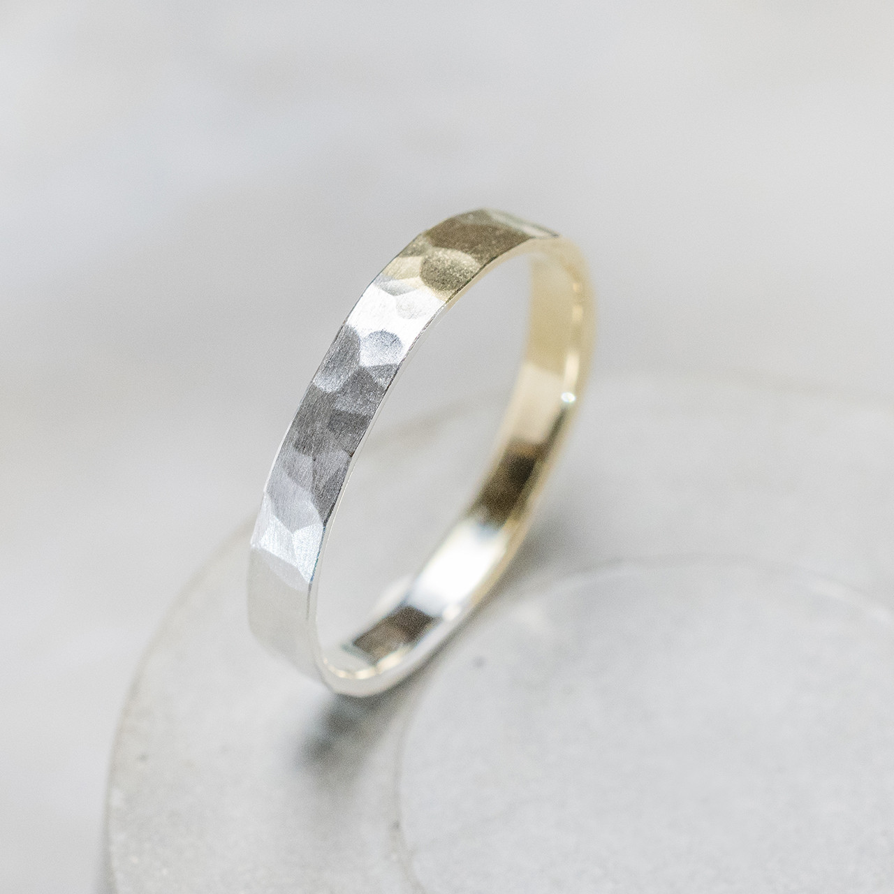 つや消し槌目 シルバー×真鍮バイカラーハーフフラットリング 3.0mm幅 マットハンマー｜SV×BS RING｜956