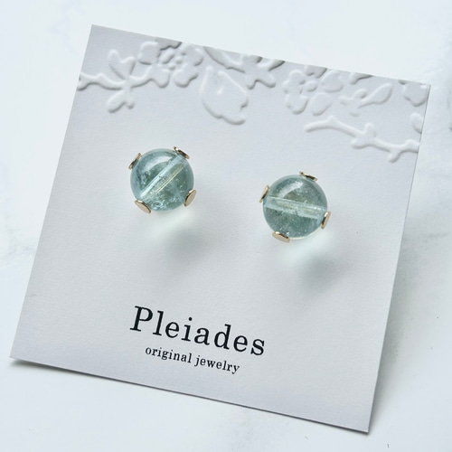 深海の雫10mm＞モスアクアマリンピアス サージカルステンレス ピアス