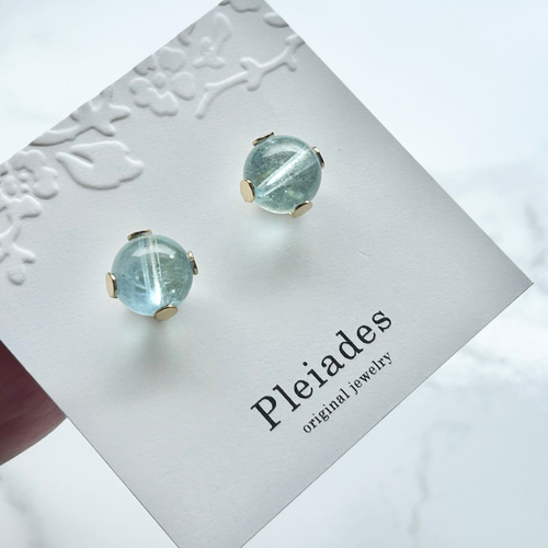 深海の雫10mm＞モスアクアマリンピアス サージカルステンレス ピアス