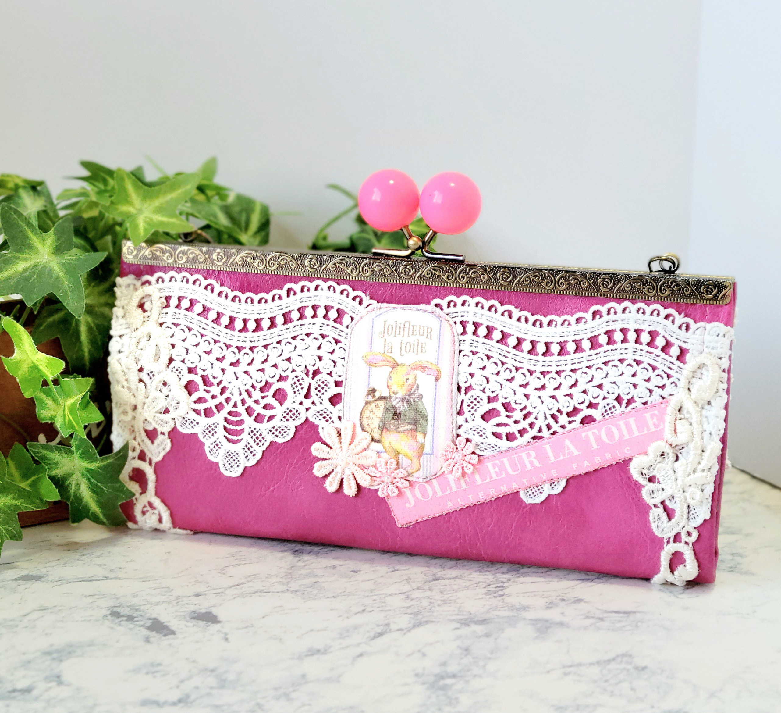 あめ玉浮き足口金の 布コラージュ長財布(お財布ポシェット対応type)