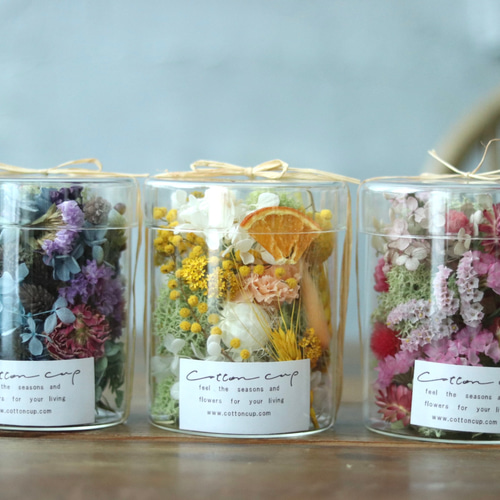 選べる3色 サイズ3種 ドライフラワーガラスボトル プリザーブド