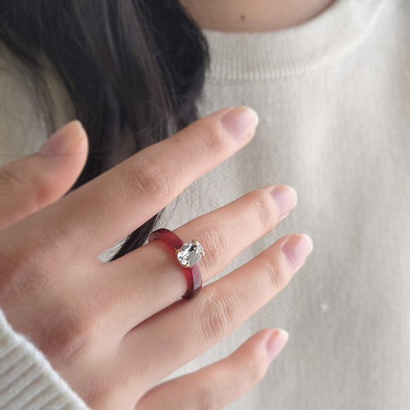 [04] 紅色/壓克力 x 高品質 Bijou 戒指 | 簡約樹脂戒指金屬防過敏成人休閒流行 第3張的照片
