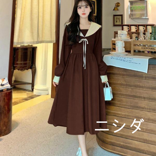 大きいサイズ レディース 秋 ワンピース セーラー 新品 長袖 春G