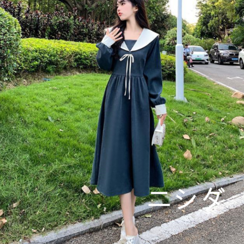 大きいサイズ レディース 秋 ワンピース セーラー 新品 長袖 春G