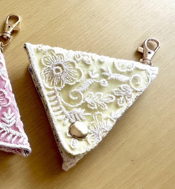 キーケース コインケース インド刺繍リボン×合皮 マルチポーチ