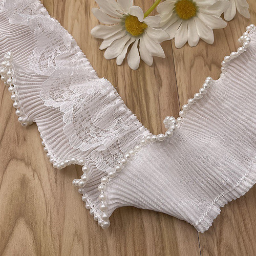 パール付きレース、プリーツリボン☆ リボン・テープ バンメイド素材  