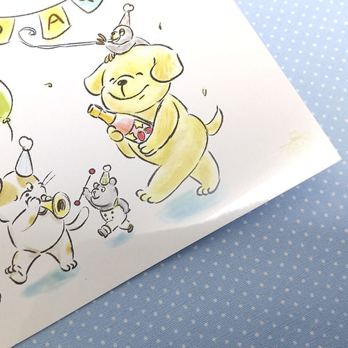 お誕生日横長ポストカード【仲良し姉妹とぬいぐるみのお誕生日の