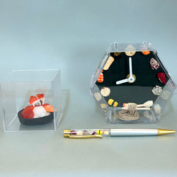 ［期間限定送料無料］お寿司と天ぷら置き時計&ボールペン&ペン立てになる海鮮丼置物 1枚目の画像