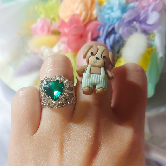 ♡R⌇推し活 ライブ グリーン すかしリング 乙女 アンティーク 指輪 
