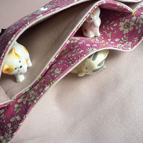 マルチ3仕切りポーチ（ふたごポーチ）花柄 ローズ ポーチ アトリエ  