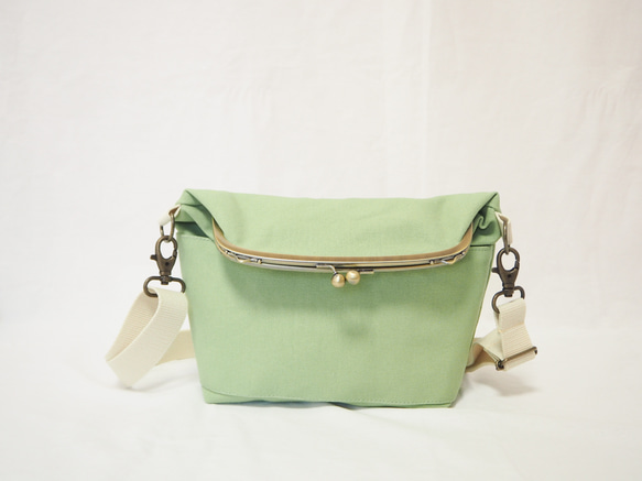 【現品限定　サンプルセール】帆布がまぐち2wayショルダーバッグ≪ピスタチオグリーン≫ 7枚目の画像