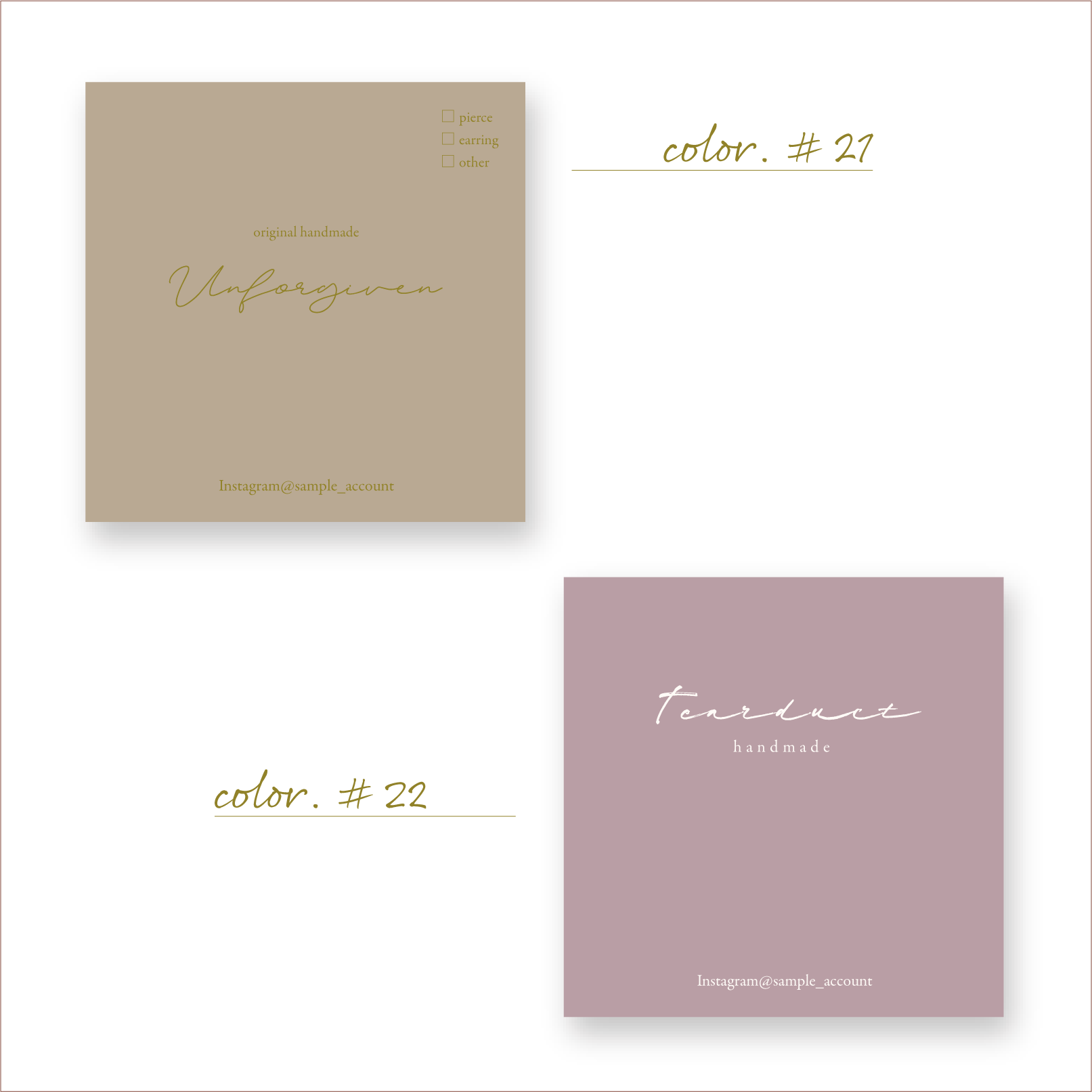 くすみ系ニュアンスカラー＃26アクセサリー台紙／ピアス台紙／ショップ