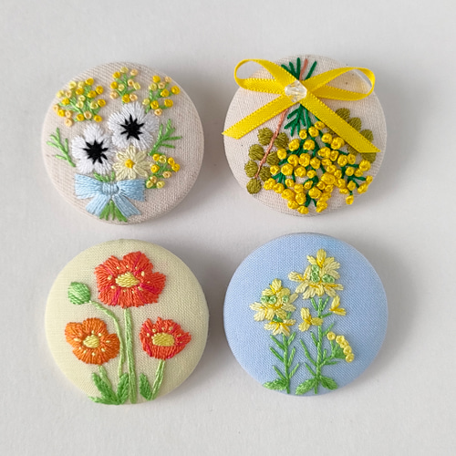 春の菜の花刺繍ブローチor刺繍ヘアゴム ブローチ かなちゃん手刺繍工房