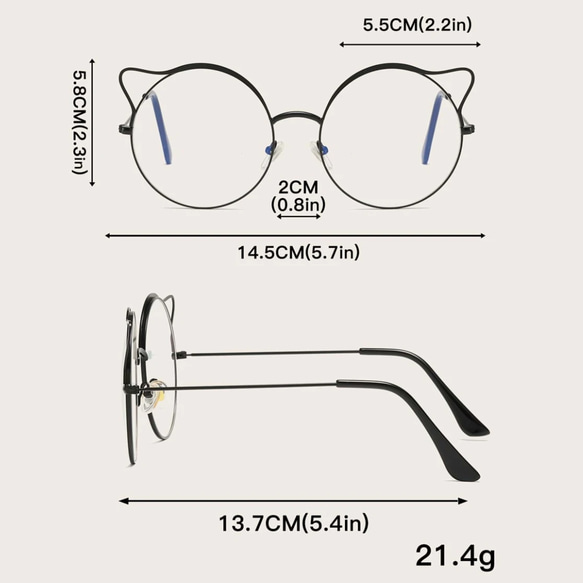 デカ猫ちゃんのまんまるフレーム｜シルバー×ブラック｜近視用・乱視用・老眼鏡・だてメガネ・サングラスに 4枚目の画像
