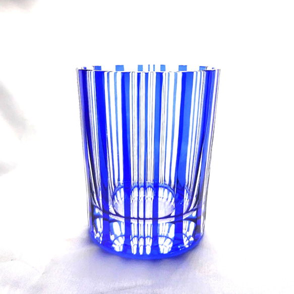 【切子工房　希月】ロックグラス／「瀧縞」／瑠璃 