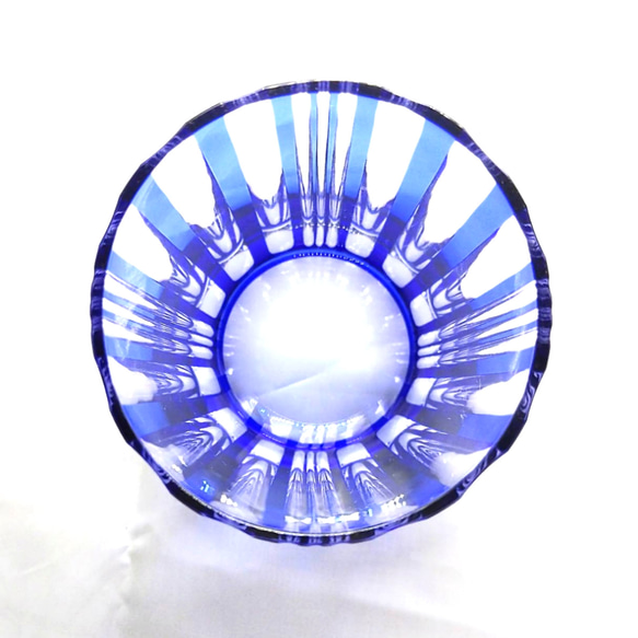 【切子工房　希月】ロックグラス／「瀧縞」／瑠璃 