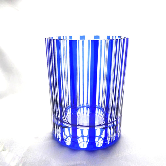 【切子工房　希月】ロックグラス／「瀧縞」／瑠璃 