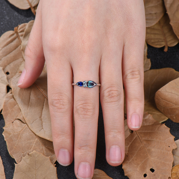 6月の誕生石 アレキサンドライト 結婚指輪 9月の誕生石 ブルーサファイア プロミスリング ミニマリストリング ギフト 6枚目の画像