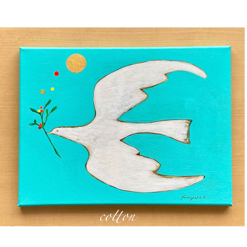 原画・送料無料】「ヤドリギを運ぶ鳥」キャンバス画 絵画 コットン