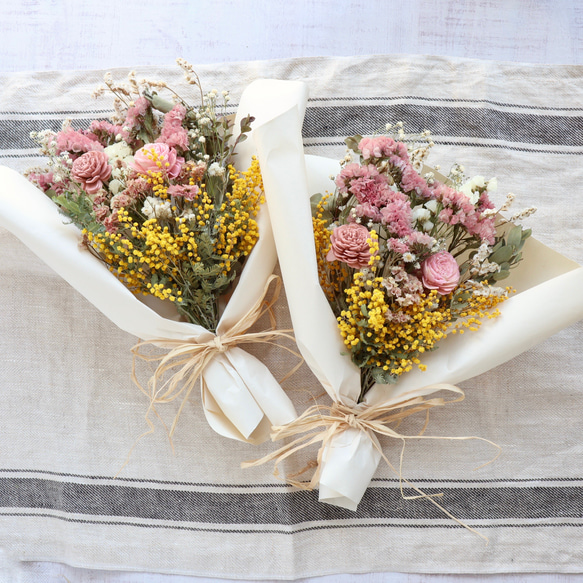 【母の日ギフト】春色ミモザのドライフラワーブーケ 花束 13枚目の画像