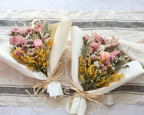 母の日ギフト】春色ミモザのドライフラワーブーケ 花束 ドライフラワー