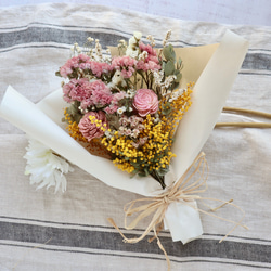 【母の日ギフト】春色ミモザのドライフラワーブーケ 花束 3枚目の画像
