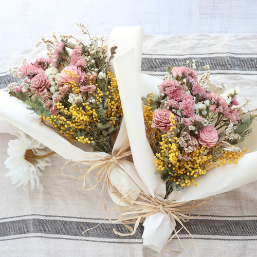 母の日ギフト】春色ミモザのドライフラワーブーケ 花束 ドライフラワー