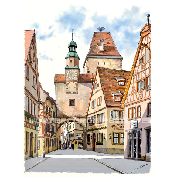 ポストカード ヨーロッパ風景画（組み合わせ自由4枚セット1.000円）No.228  ローテンブルク　レーダーガッセ 1枚目の画像