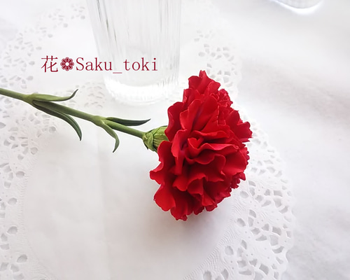 クレイフラワー赤い薔薇額付き 8d2f9baf4bee0e43028b3fb6739ab8