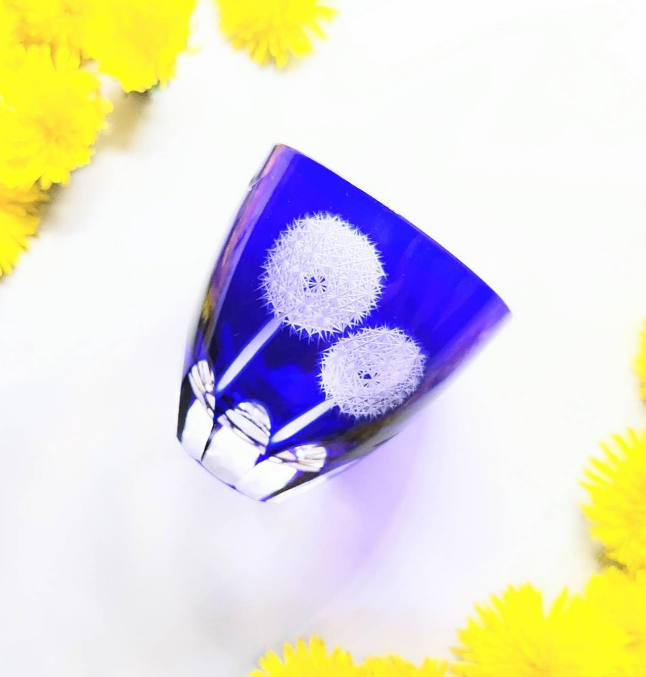 【切子工房　希月】ぐい呑み／「わたげ」／瑠璃