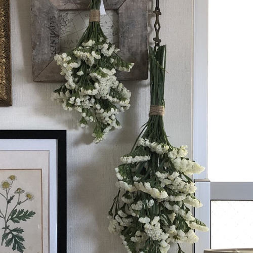 Natural＊グリーンとホワイトスワッグ 母の日☆ドライフラワースワッグ