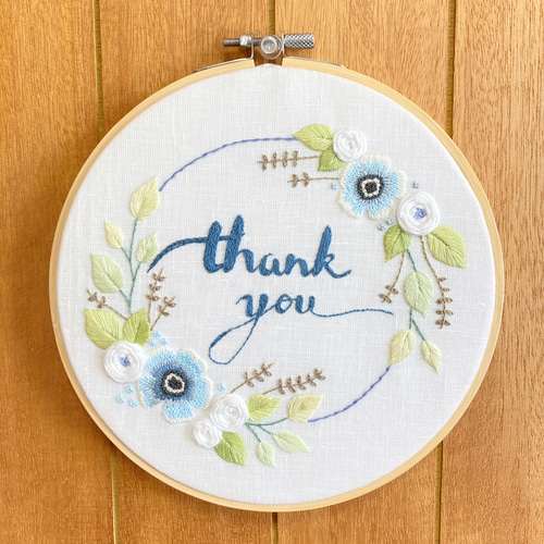刺繍HOOP thank you flower リース 刺繍枠 インテリアフレーム 壁掛け