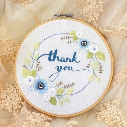 刺繍HOOP thank you flower リース 刺繍枠 インテリアフレーム 壁掛け