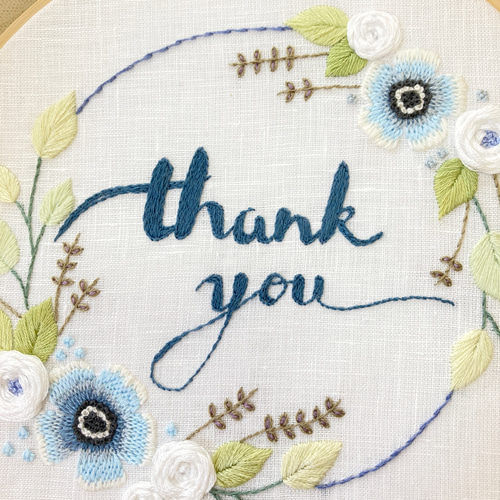 刺繍HOOP thank you flower リース 刺繍枠 インテリアフレーム 壁掛け