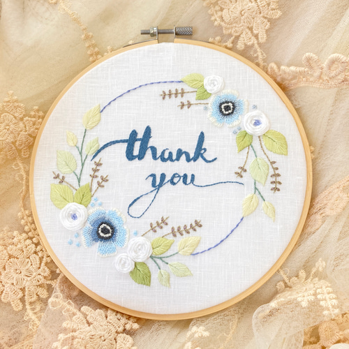 刺繍HOOP thank you flower リース 刺繍枠 インテリアフレーム 壁掛け