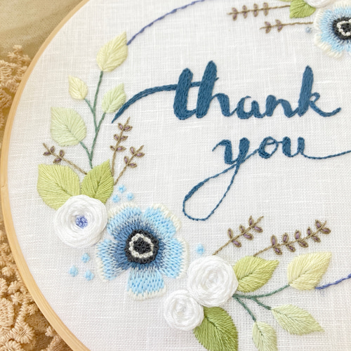 刺繍HOOP thank you flower リース 刺繍枠 インテリアフレーム 壁掛け