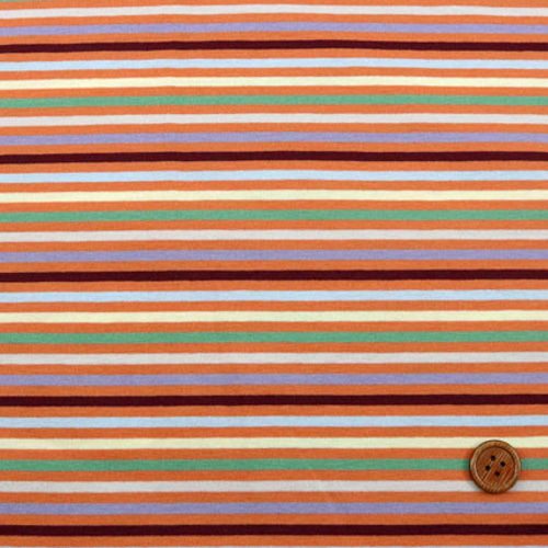 ストレッチマルチボーダーニット生地 オレンジ地 【ネコポスは1m（2