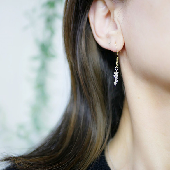 単品　オリジナル 極上 ハーキマーダイヤモンドのフックピアス　4月の誕生石 8枚目の画像