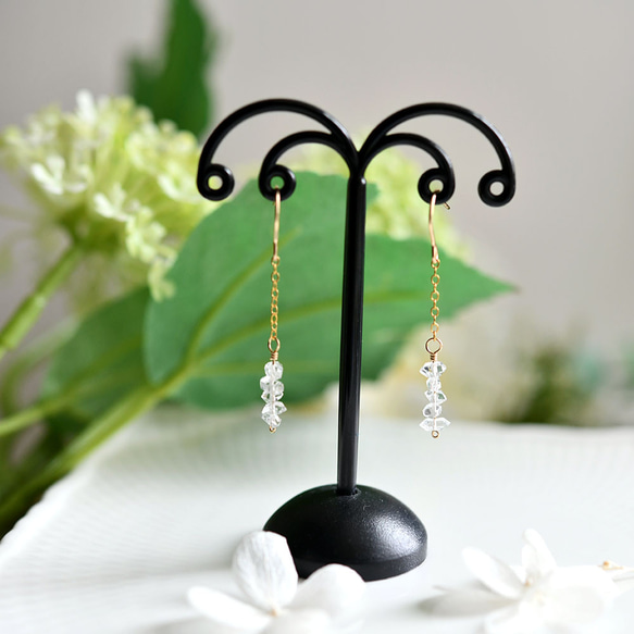 単品　オリジナル 極上 ハーキマーダイヤモンドのフックピアス　4月の誕生石 5枚目の画像