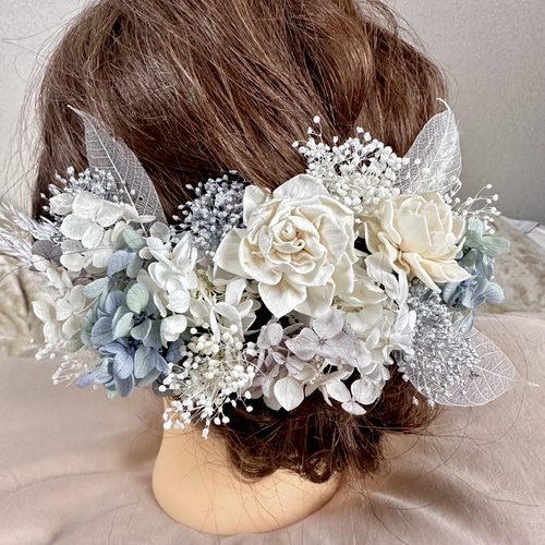 ヘッドパーツ•髪飾り〜ドライフラワー　前撮りなどに♡ ボブやショートボブの花嫁様に】ドライフラワー風ヘッドパーツO 秋冬の
