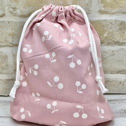 【女の子】巾着袋&ランチョンマット　給食袋セット　さくらんぼ　ピンク 1枚目の画像