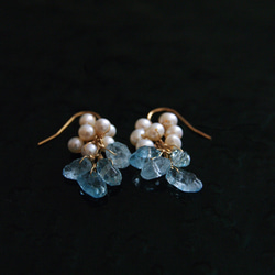 fusa : Aquamarine, Pearl（earring） アクアマリンとパールの房の耳飾り 7枚目の画像