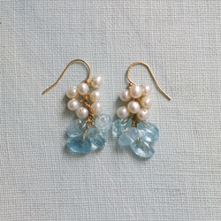 fusa : Aquamarine, Pearl（earring） アクアマリンとパールの房の耳飾り 10枚目の画像