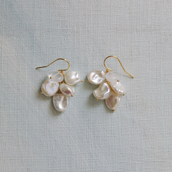 fusa : Keshi Pearl , Moonstone（earring） 芥子パールとムーンストーン 5枚目の画像