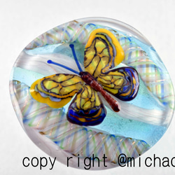 創作トンボ玉　黄色アゲハ蝶　アートガラスのジュエリー　バタフライ　蝶　ペンダントトップ（10765-489）作家物一点物 1枚目の画像