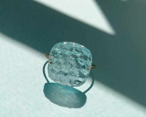 アクアマリン フラワーカービング a flower］アクアマリン× K10YG リング | Shining Baby jewelry