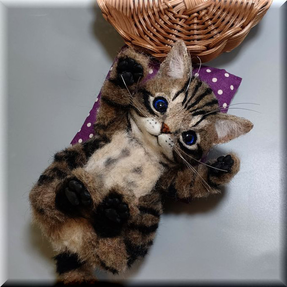 羊毛フェルト　猫　キジトラ猫　子猫ちゃん　キジトラ　ねこ　ネコ　猫フィギュア 5枚目の画像