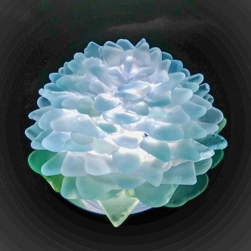 オーダー】シーグラスのお花のランプシェード ライトブルー×グリーン