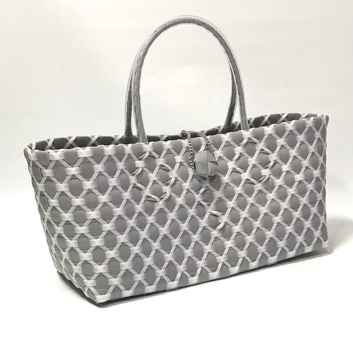 特別セール➖即納可能➖プラかごバッグ☆グレーxホワイト ワイド