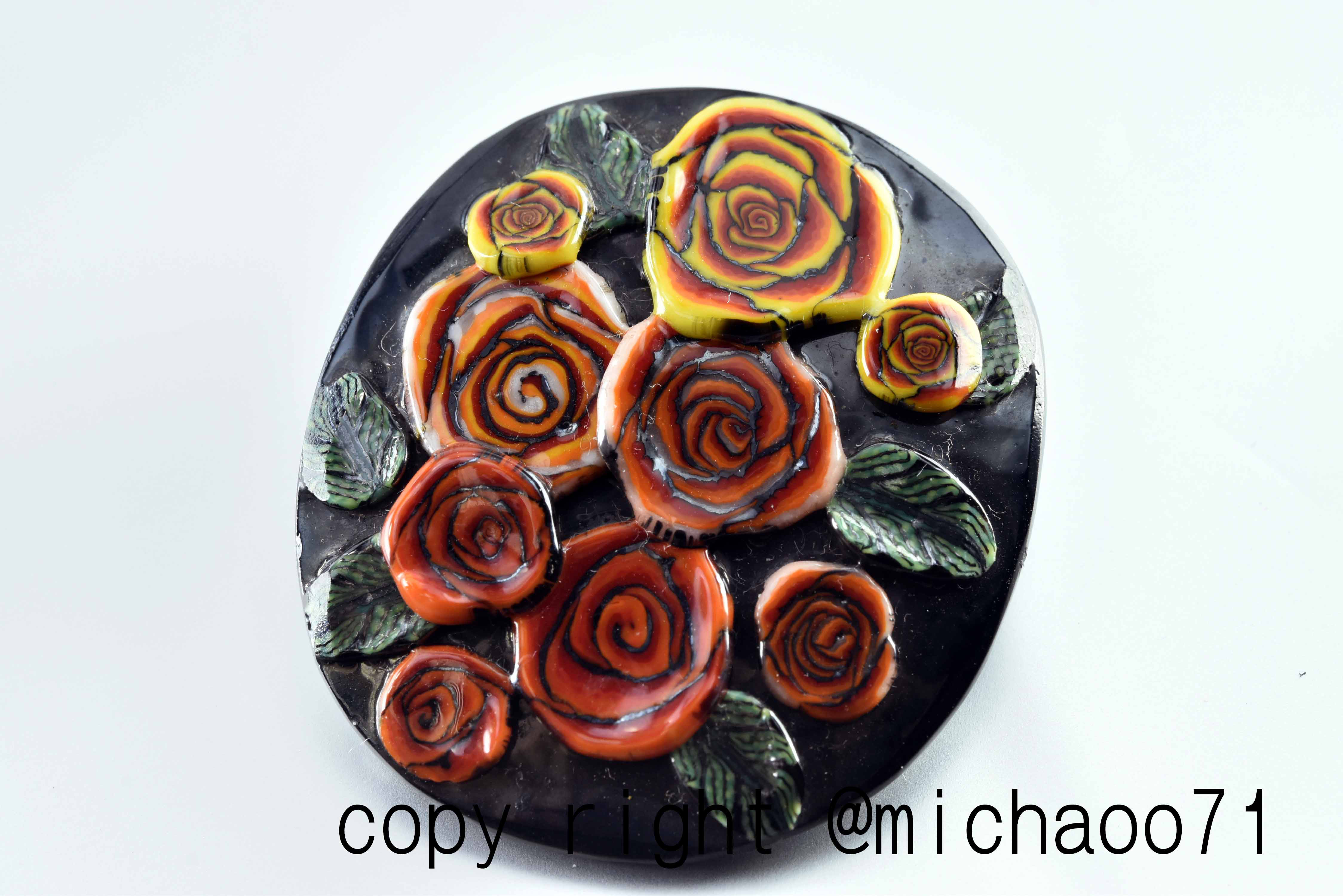 創作トンボ玉 赤い薔薇 アートガラスのジュエリー red rose